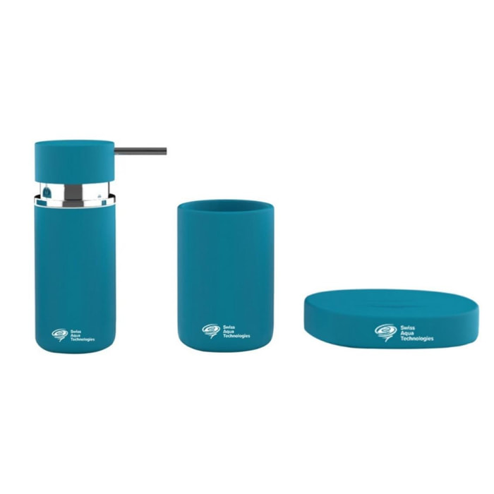 Set d'accessoires Infinitio Distributeur de savon, Porte savon, Gobelet, céramique Bleu mat PackSAT-BleuMat