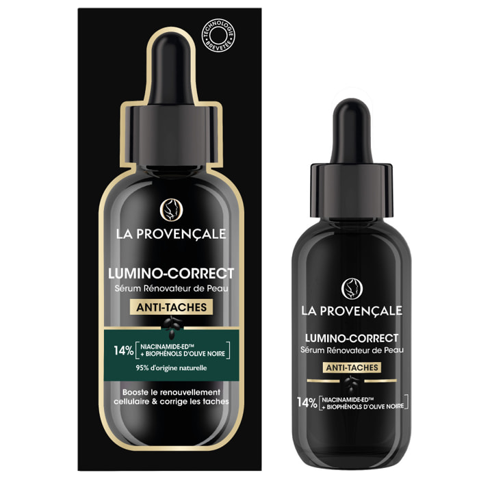 La Provençale Lumino-Correct - Sérum Rénovateur de Peau - Anti-taches & Eclat – Biophénols d'Olive noire & Niacinamide - Toutes