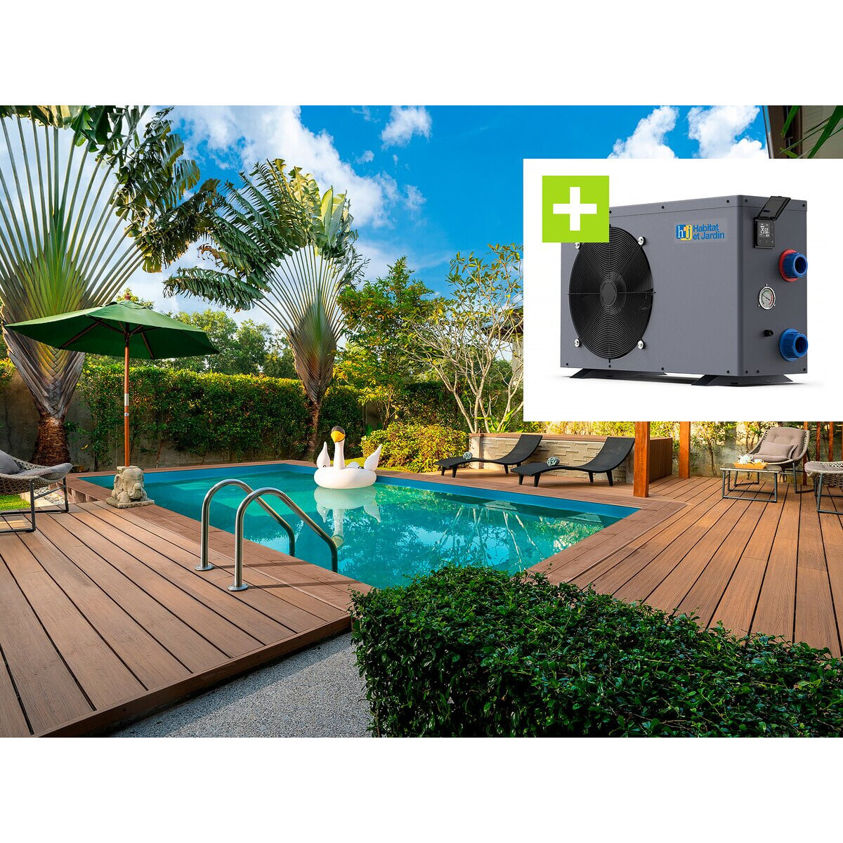 Piscine bois rectangle " Panama 130 "- 6.20 x 4.10 x 1.31 m + Pompe à chaleur - Puissance 6.1 kW