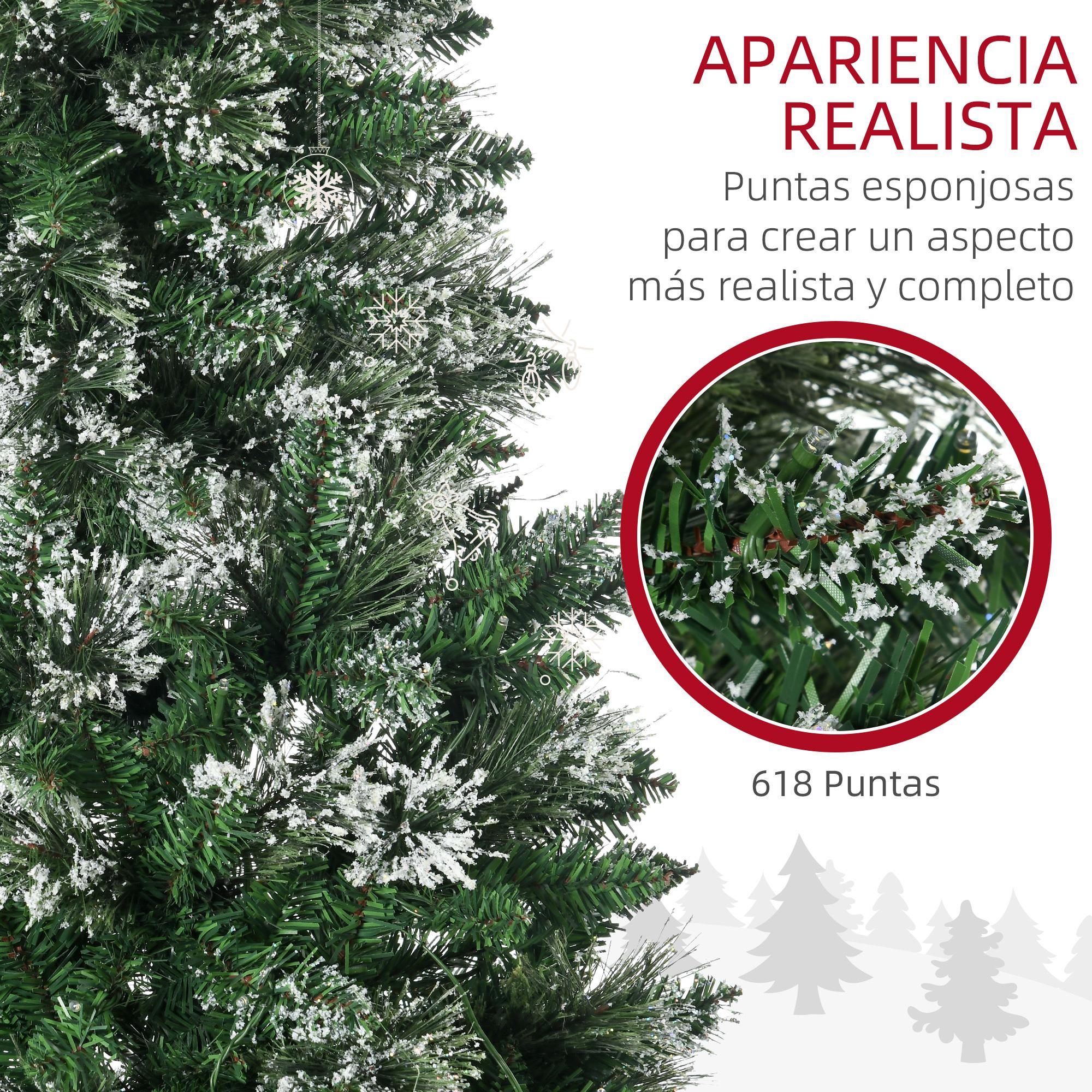 Árbol de Navidad Artificial 180 cm con 240 Luces LED Árbol de Navideño de 618 Ramas Árbol con Soporte de Acero Forma de Lápiz Ø68x180 cm Verde