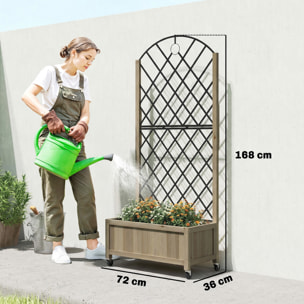 Jardinera de Madera con Enrejado Metálico y Ruedas, Jardinera Exterior Grande para Plantas Trepadoras, Macetero Elevado para Patio, Terraza, 72x36x168 cm, Carbonizado