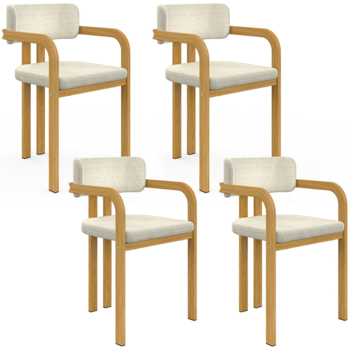 Chaises Elsa avec accoudoirs tissu beige pieds effet bois - lot de 4
