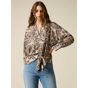 Oltre - Blusa estampada cruzada - Beige