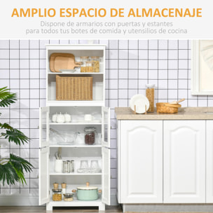 Alacena de Cocina Aparador de Comedor con 2 Puertas de Vidrio Templado 2 Estantes Abiertos y Balda Ajustable para Salón 60x30x162 cm Blanco