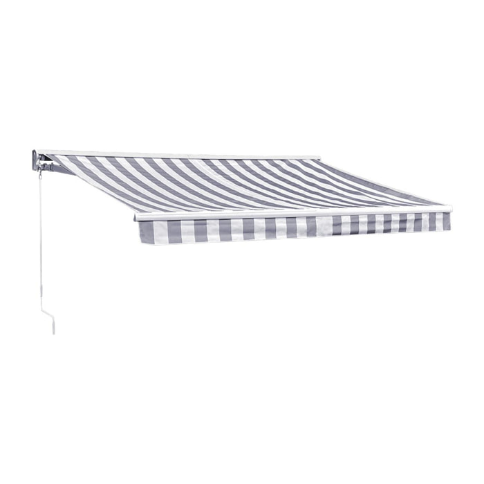 Store banne SAULE 2,95 × 2,5m avec semi-coffre - Toile rayée blanche/grise et structure blanche