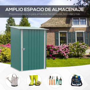 Caseta de Jardín 0,92 m² 100x103x160 cm Cobertizo Exterior de Acero Galvanizado con Puerta Cerradura y Techo Inclinado para Almacenamiento de Herramientas Verde