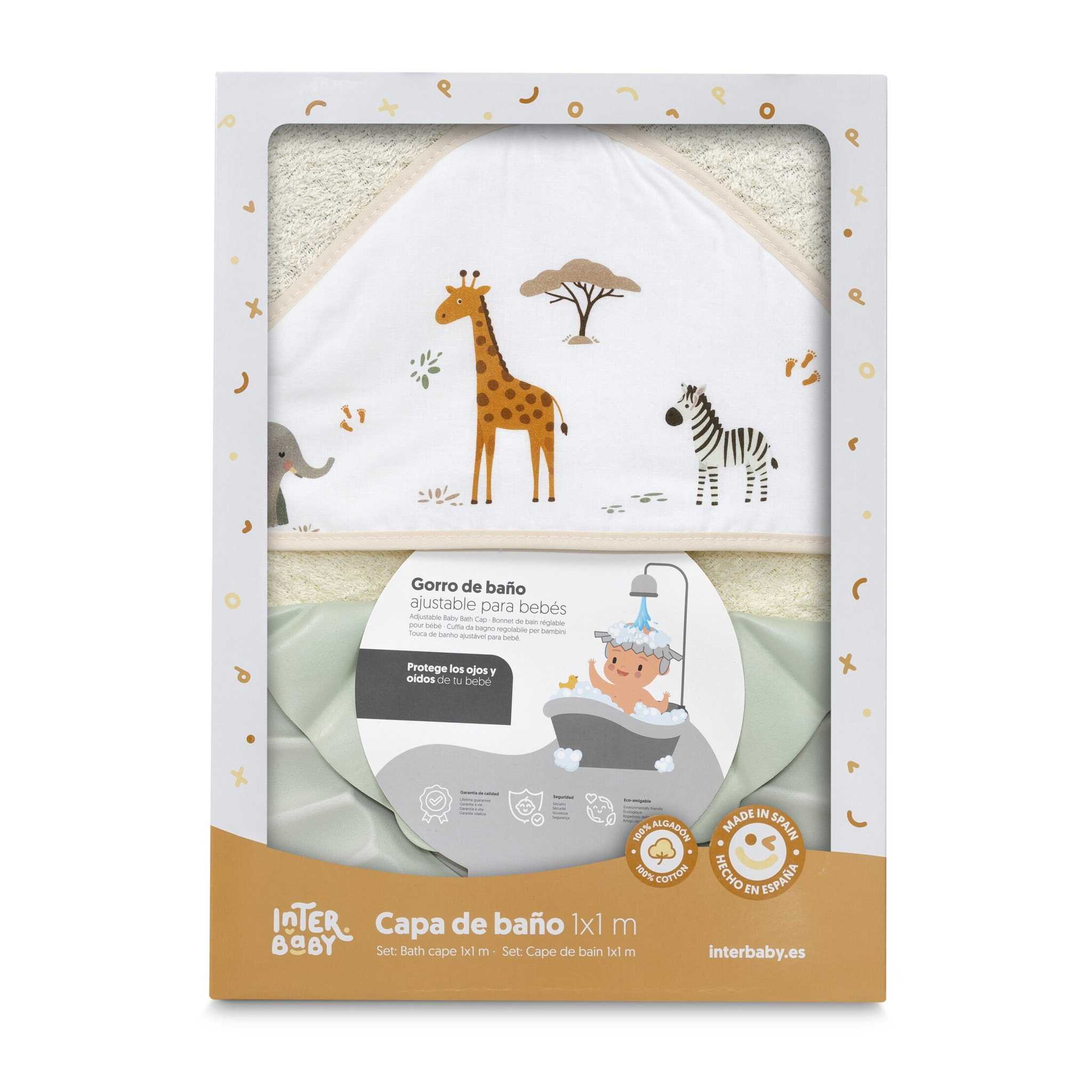 Capa Baño 1X1 Mod Jirafa Savanna Estampado+ Gorro Beig