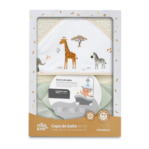 Capa Baño 1X1 Mod Jirafa Savanna Estampado+ Gorro Beig