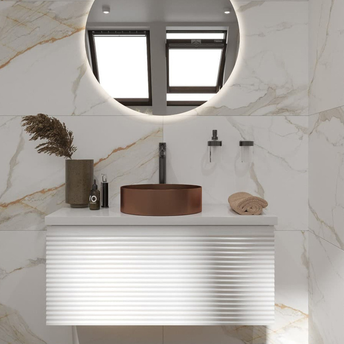 Vasque à poser 38 x 38 x 11 cm Aurum cuivre brossé en acier inoxydable avec bonde sans trop-plein (SATAUR3838BRG)