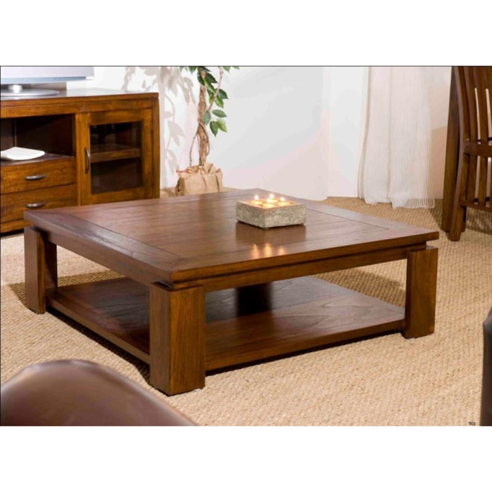 LAUREN- Table basse carrée marron sous plateau 90x90cm bois Mindi