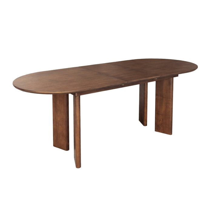 Table à manger oblongue extensible bois d'hévéa et placage chêne noyer 6-8 places 170-210cm - Albane