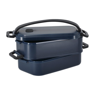 Lunch box da 1,6L di capacità. Realizzato in PP riciclato. Include 2 scomparti indipendenti con vassoi a chiusura ermetica, da 800 ml ciascuno.