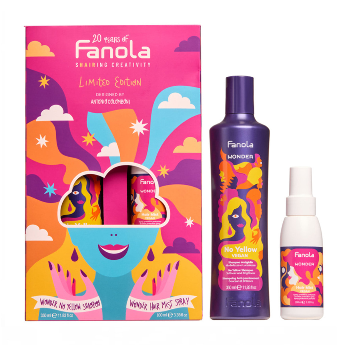 FANOLA Set Wonder No Yellow Shampoo 350ml + Mist Spray 100ml Shairing Creativity Limited Edition