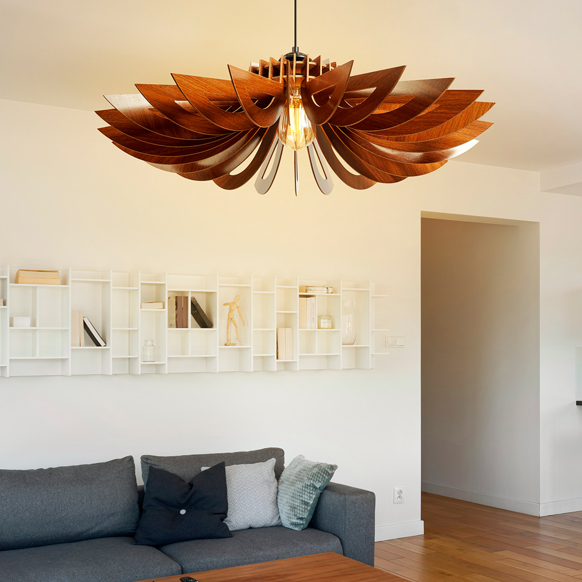 Juego de 2 lámparas de techo 45 cm. nogal, tipo e 27 max 45 - 60 w