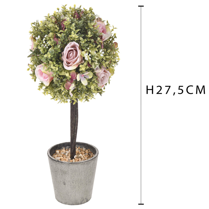 Rose Su Topiary. Altezza 27,5 Cm - Pezzi 1 - 17X27,5X12cm - Colore: Rosa - Bianchi Dino - Piante Artificiali