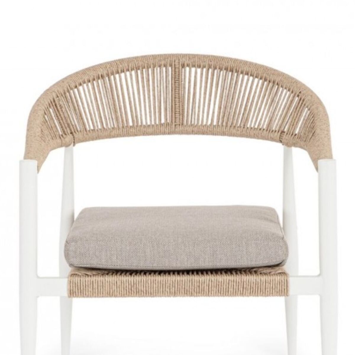 Set di 2 poltrone JANDIA in alluminio bianco e intreccio in fibra sintetica naturale, con braccioli