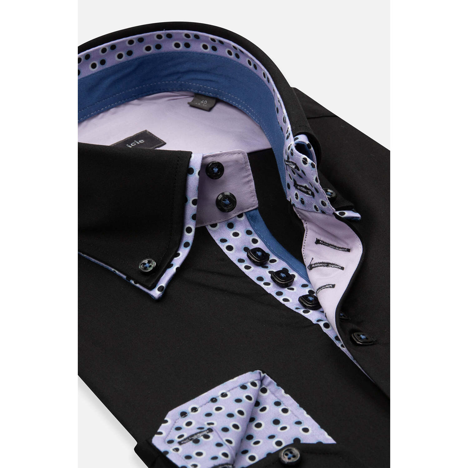 Camicia Uomo 2 Bottoni Button Down 7bottoni Doppio Coll Satin Unito Nero
