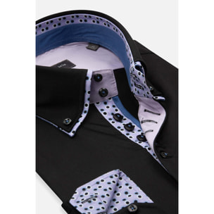 Camicia Uomo 2 Bottoni Button Down 7bottoni Doppio Coll Satin Unito Nero