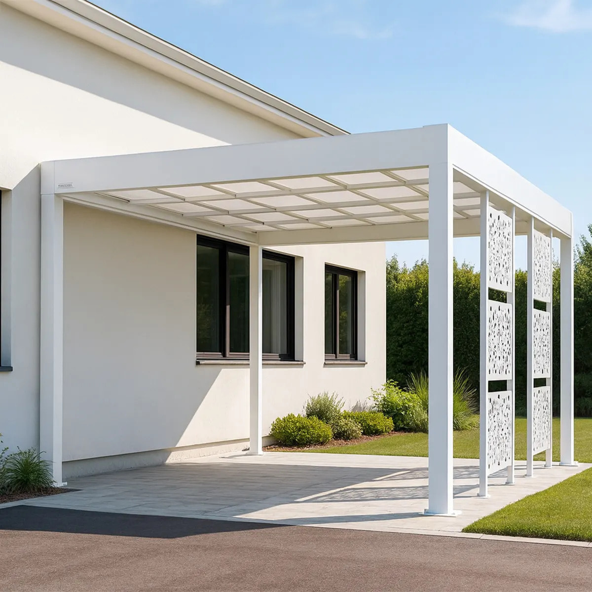Carport voiture aluminium Blanc Trigano - LIBECCIO + 3 claustras