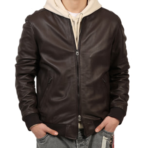 Giubbino in vera pelle di vitello Marrone-Slim Fit