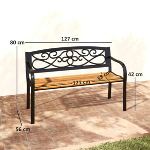 Banco de Jardín Exterior de 2 Plazas Banco de Exterior con Asiento de Madera y Marco de Acero para Patio Terraza 127x56x80 cm Negro y Natural