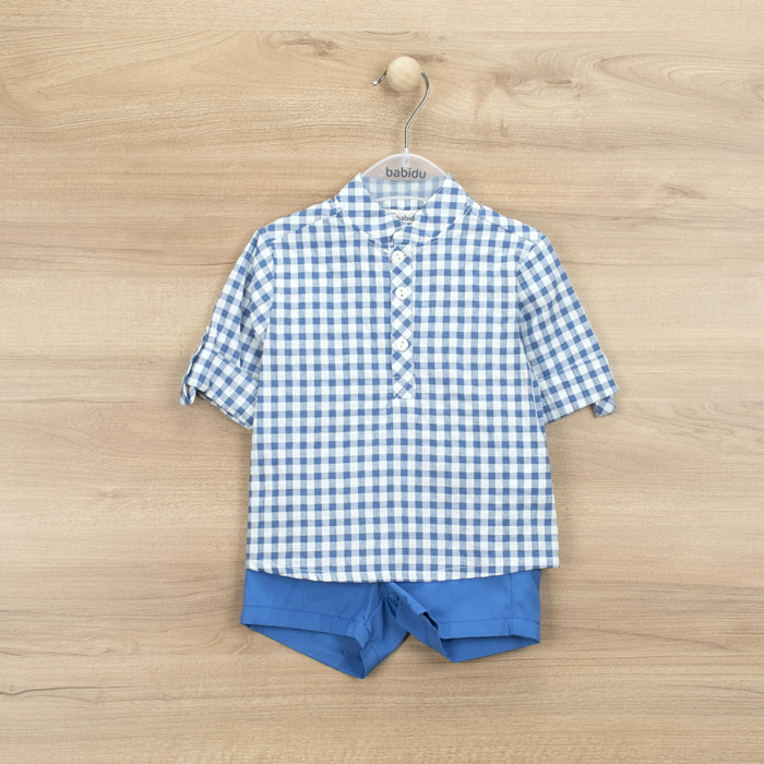 Set camicia a quadri e bermuda blu