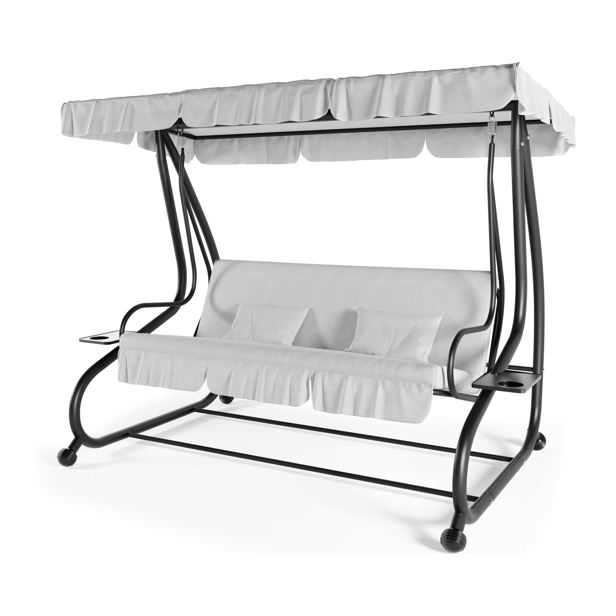 Dondolo 3 Posti Reclinabile Tettuccio Parasole Regolabile Cuscini Imbottiti Diventa Letto Struttura Robusta In Acciaio 200 x 120 x 160 cm Grigio