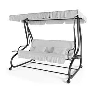 Dondolo 3 Posti Reclinabile Tettuccio Parasole Regolabile Cuscini Imbottiti Diventa Letto Struttura Robusta In Acciaio 200 x 120 x 160 cm Grigio