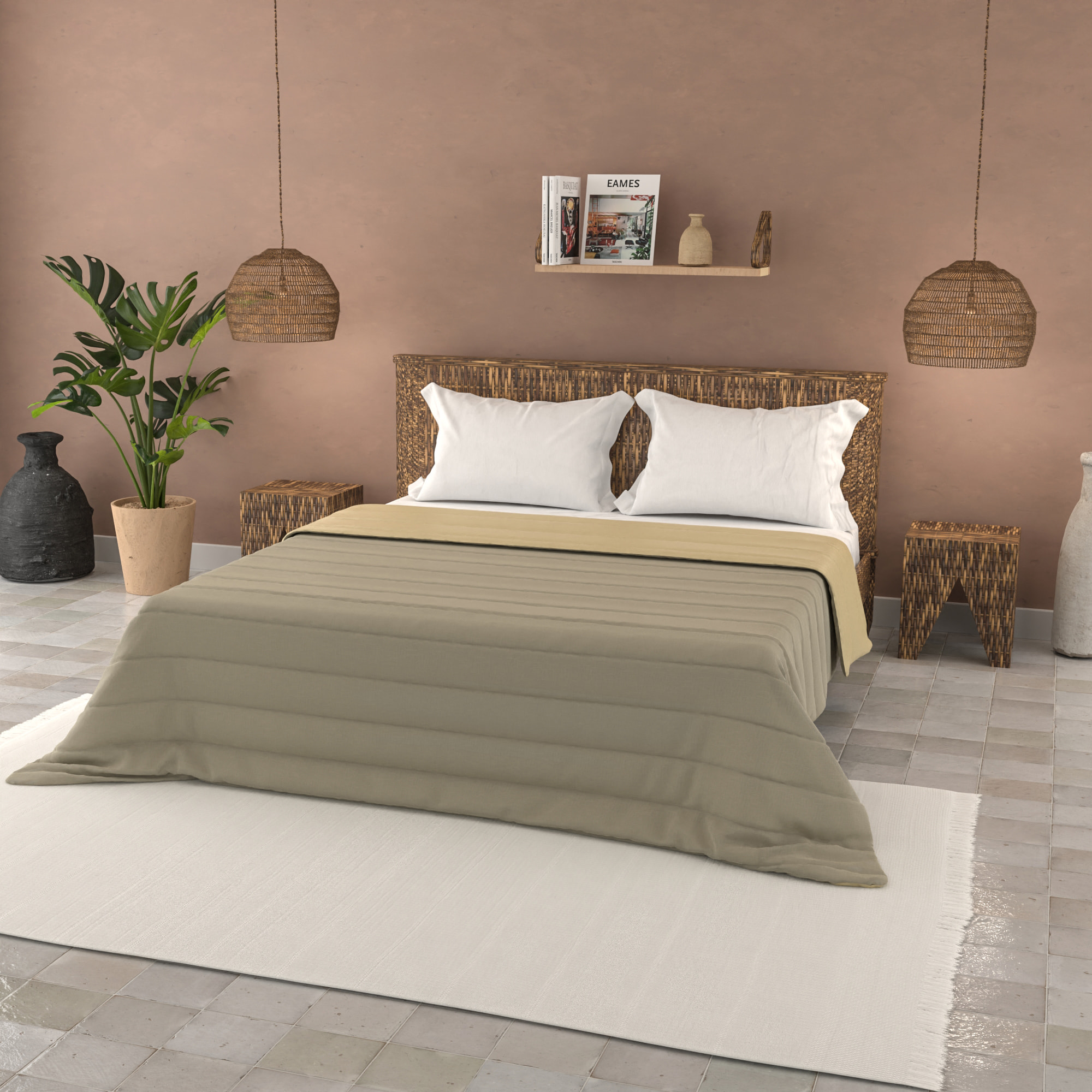 TRAPUNTINO ESTIVO BASIC MATRIMONIALE, TINTA UNITA DOUBLEFACE