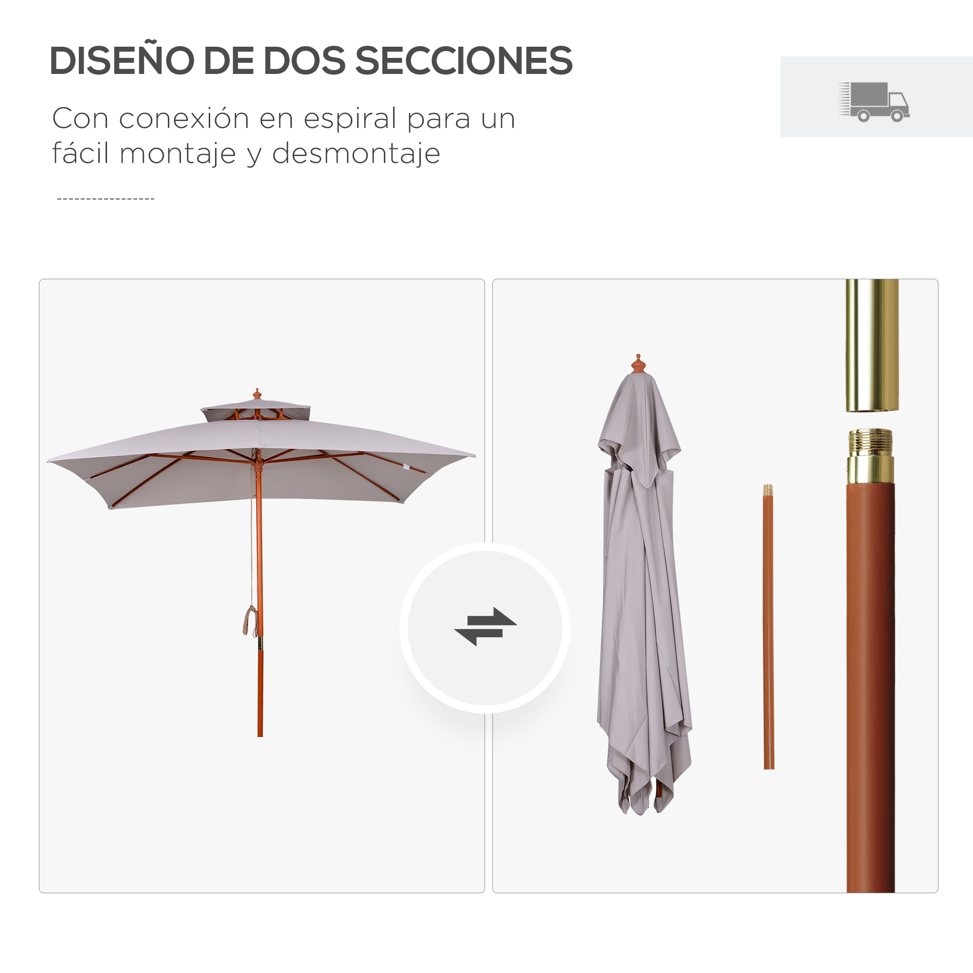 Sombrilla Dos Niveles de Poliéster 3x3m Gris Claro
