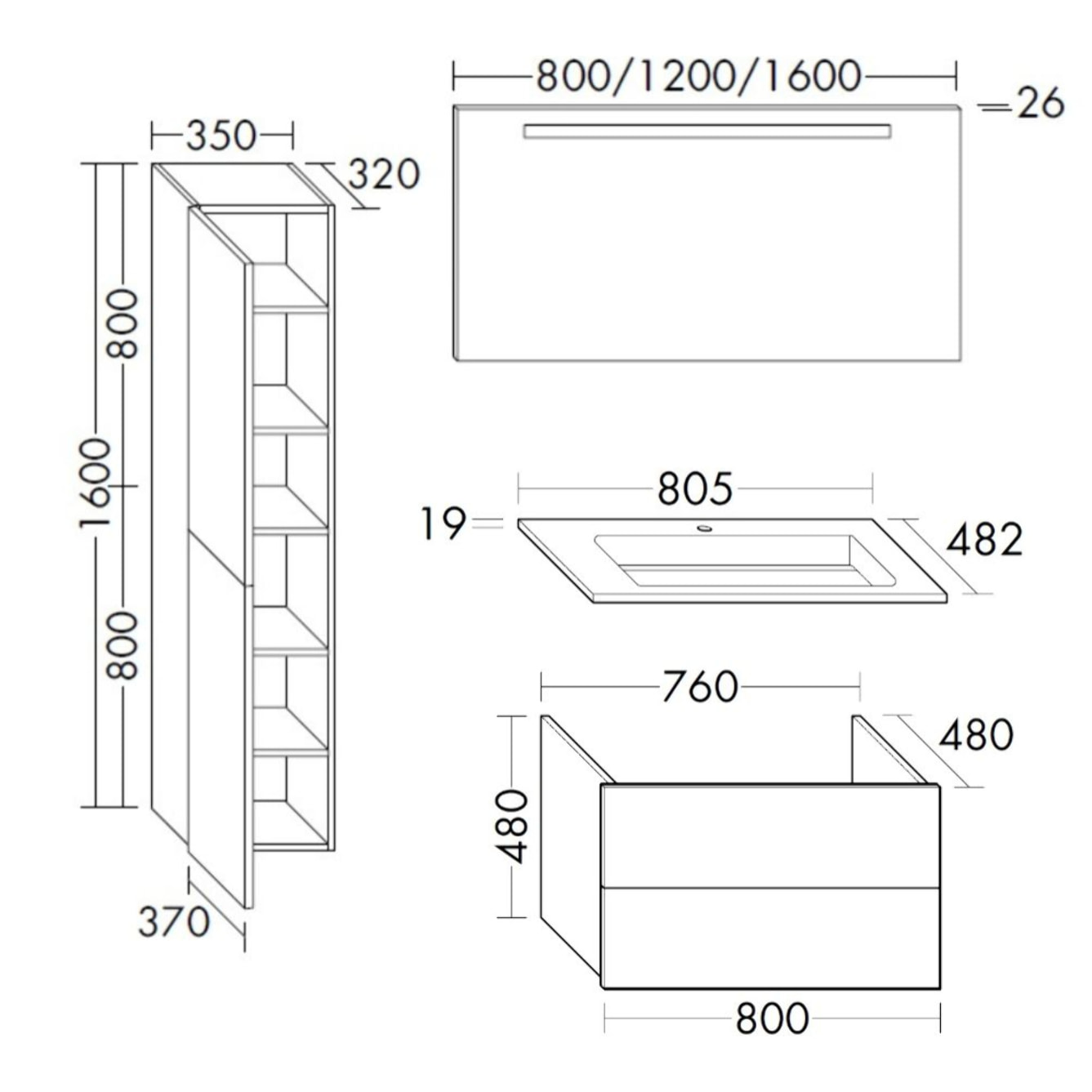 Meuble vasque 80 cm BURGBAD Cosmo chêne cachemire + miroir + colonne