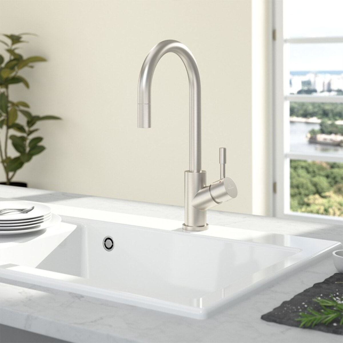 Robinet cuisine Umbrella flex acier massif
