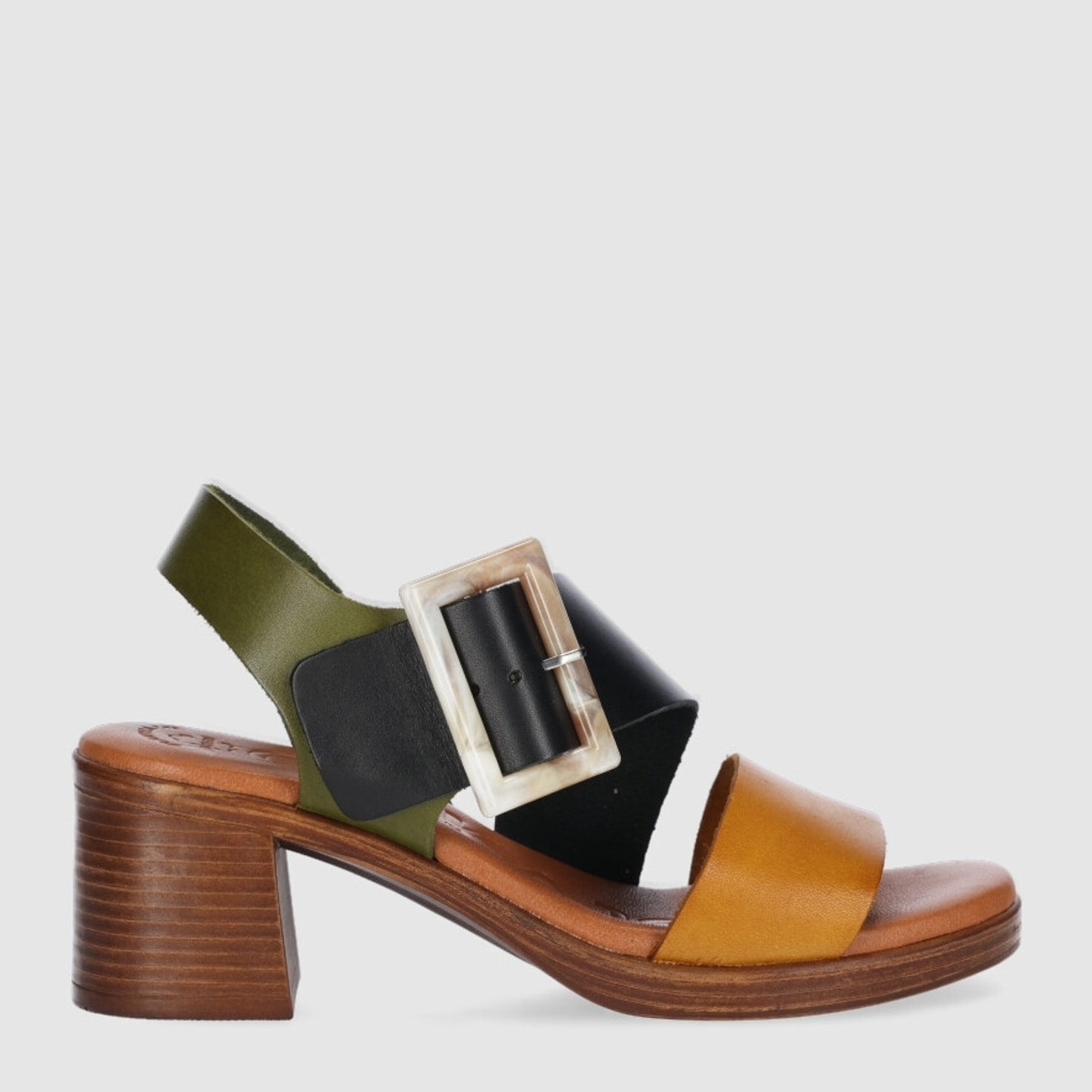 Sandalias de Piel - Multi-Kaki - Tacón: 5 cm