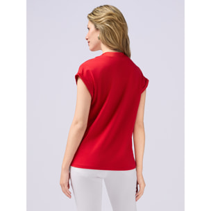 Oltre - T-shirt bimaterica scollo a V - Rosso