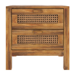 Table de chevet 2 tiroirs en cannage - Tiki