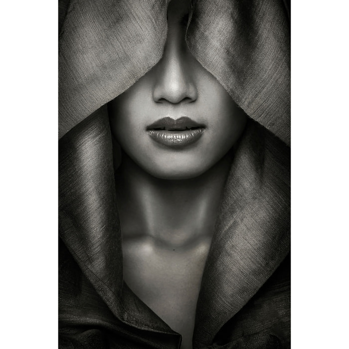 Tableau noir et blanc Portrait - Capuche Tableau alu Dibond