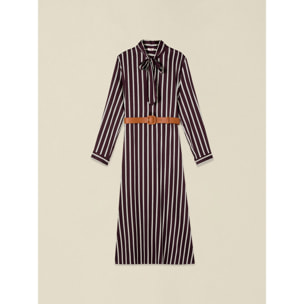 Oltre - Vestito chemisier in raso con cintura - Bordeaux