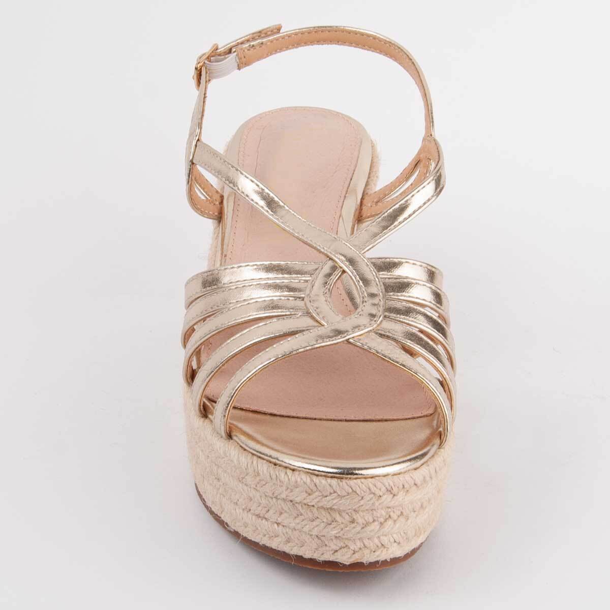 Sandalia De Cuña - Dorado - Altura: 8 Cm