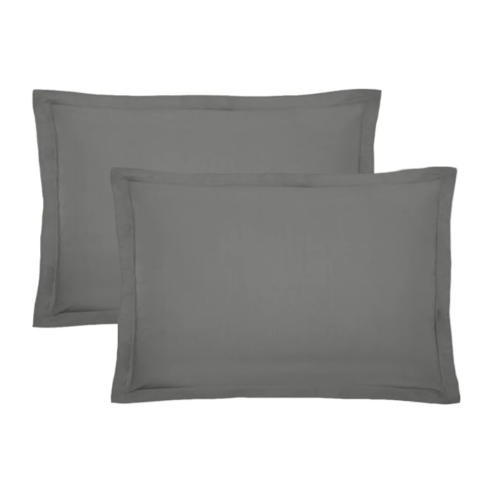 Lot de 2 taies percale de coton uni gris Olana acier