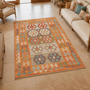 Tapis kilim au motif ethnique, tissé plat authentique, POJEG