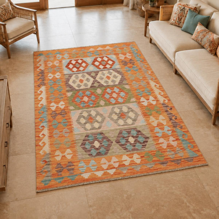 Tapis kilim au motif ethnique, tissé plat authentique, POJEG
