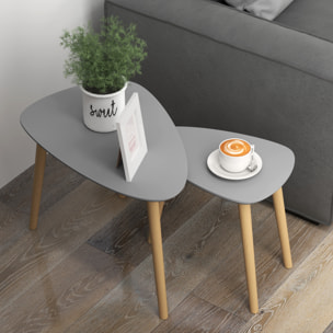 Juego de 2 Mesas Auxiliares con Patas de Madera Mesas Nido Mesas de Café para Salón Dormitorio Oficina 59,5x39,5x45 cm y 44,5x28,5x40 cm Gris y Natural