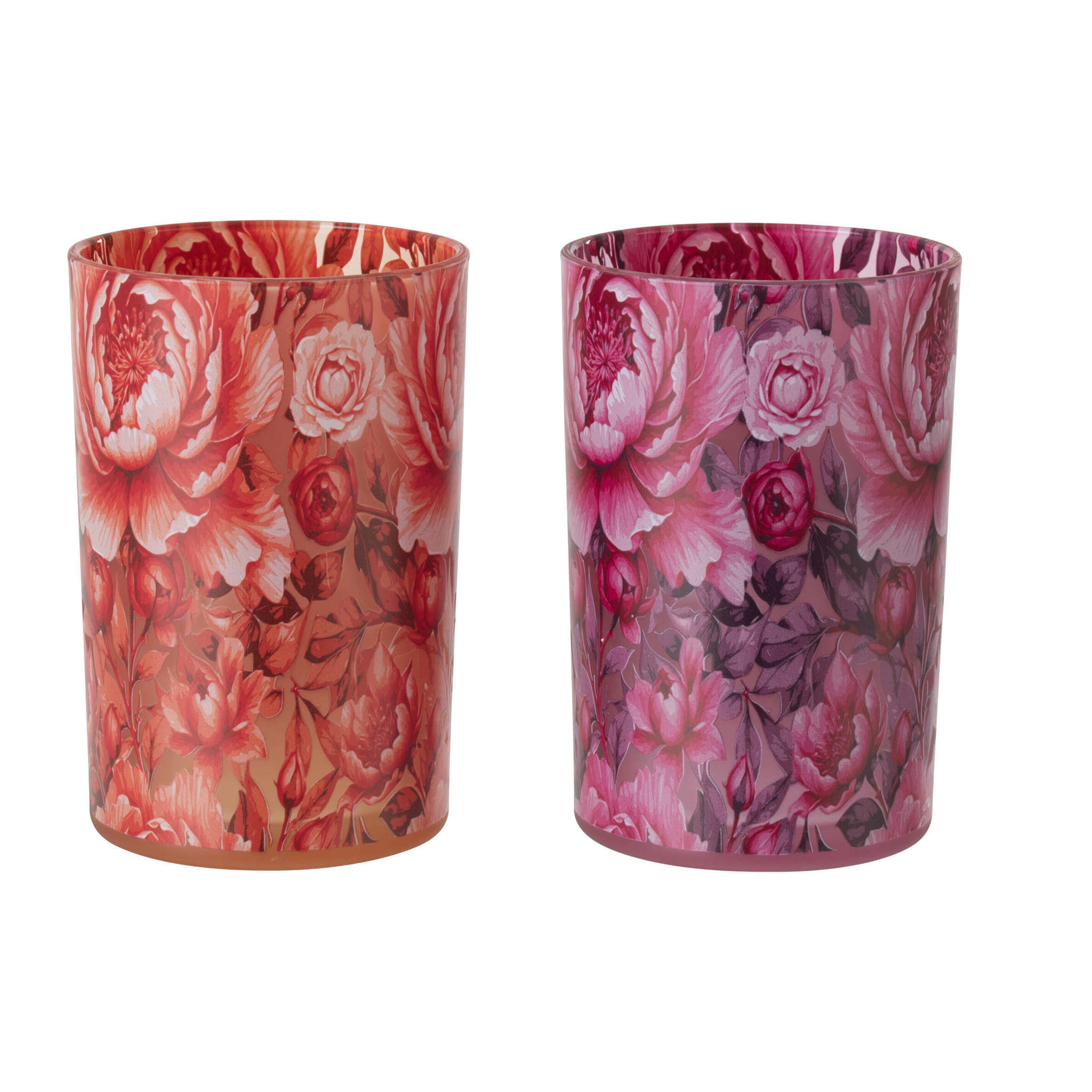 J-line Photophore Fleurs - verre - orange/rose - large - 2 pièces