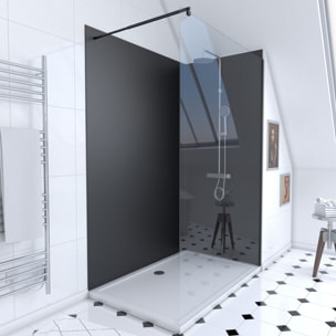 Pack Douche a l'Italienne 90x120 - Kit Panneaux Muraux Noirs + Receveur + Paroi Transparente