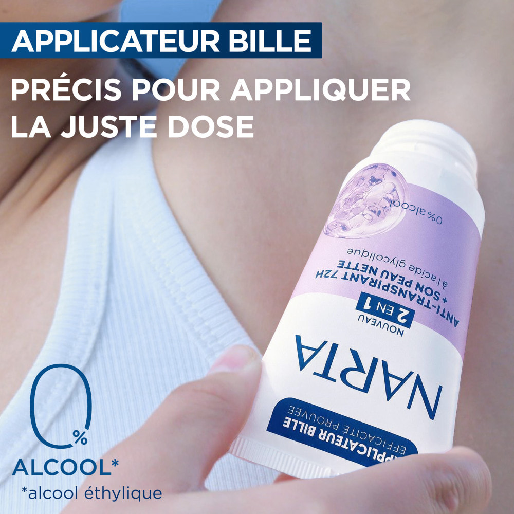 Narta Tube Roll-On Anti-Transpirant 72H + Soin Peau Nette à l'Acide Glycolique 50 ml