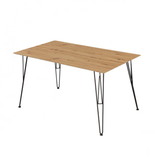 Tavolo moderno, con struttura in metallo e piano in mdf laminato quercia, cm 140x80x75