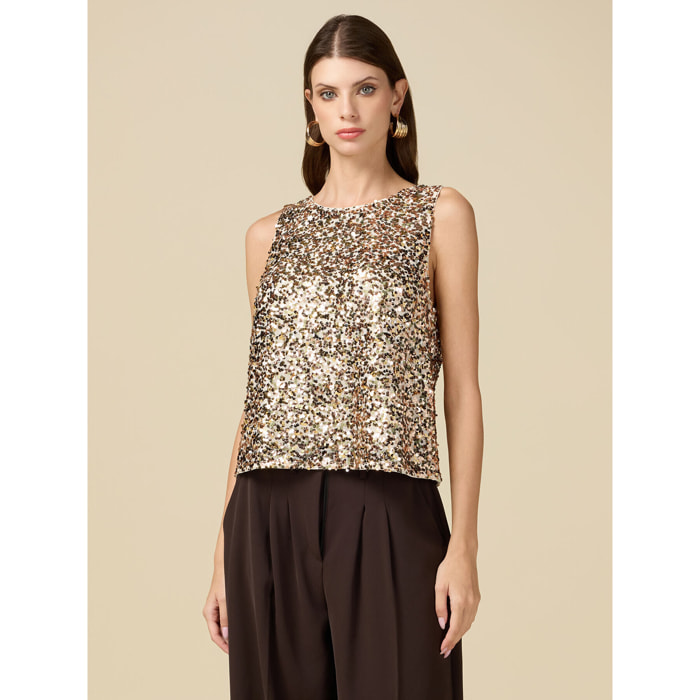 Oltre - Full sequined top - Oro