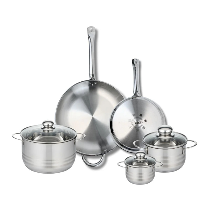 Ensemble de 2 Poêles de cuisson 24 et 32 cm et 3 faitouts 12, 16 et 20 cm Elo Profi Brillant