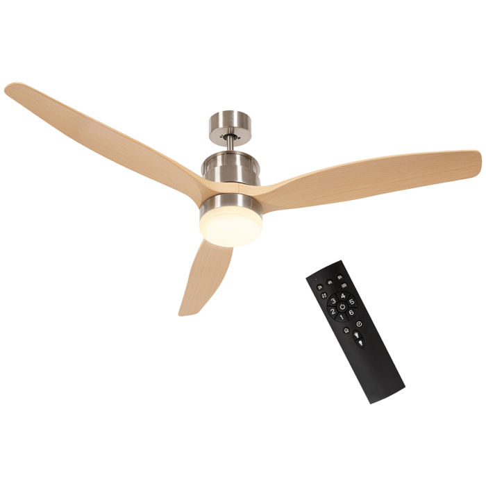 Ventilateur de plafond réversible avec lumière LED 6 vitesses silencieux - télécommande - dia. 132 cm - naturel