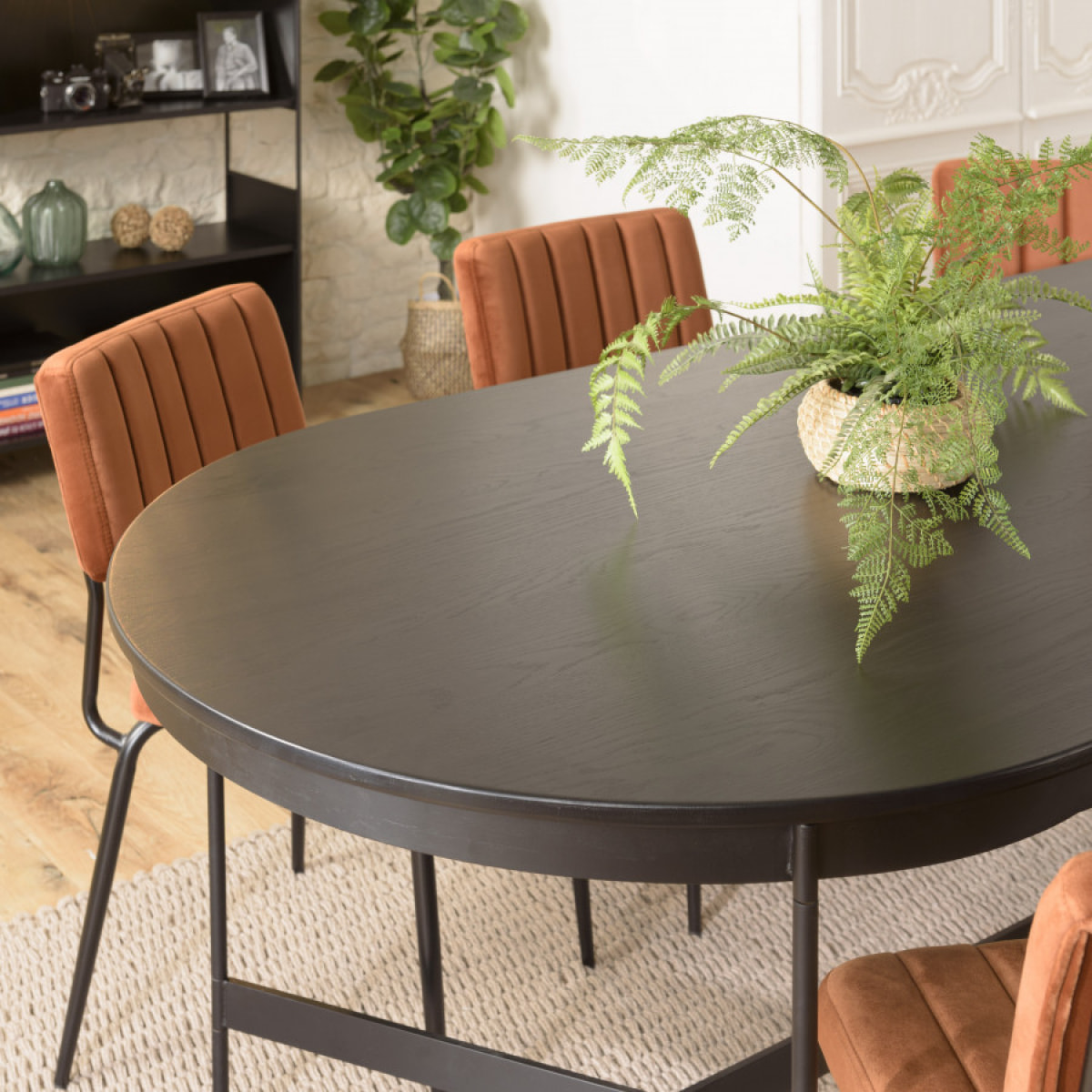 DALY - Table à manger ovale noire 240x104cm piètement métal